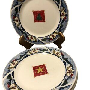 Oneida Holiday Dining Stoneware Plates Set Of 4 Snow Valley Christmas Design